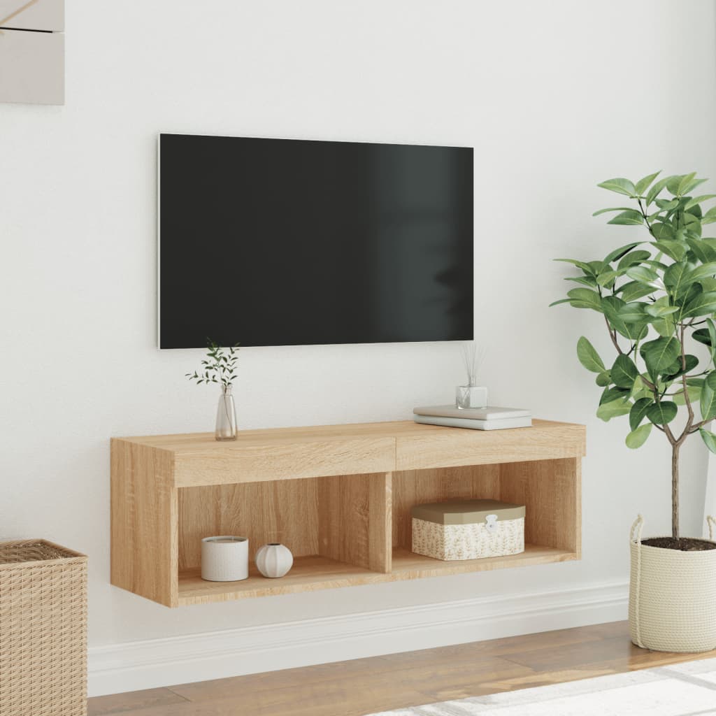 Comodă TV cu lumini LED, stejar sonoma, 100x30x30 cm GartenMobel Dekor