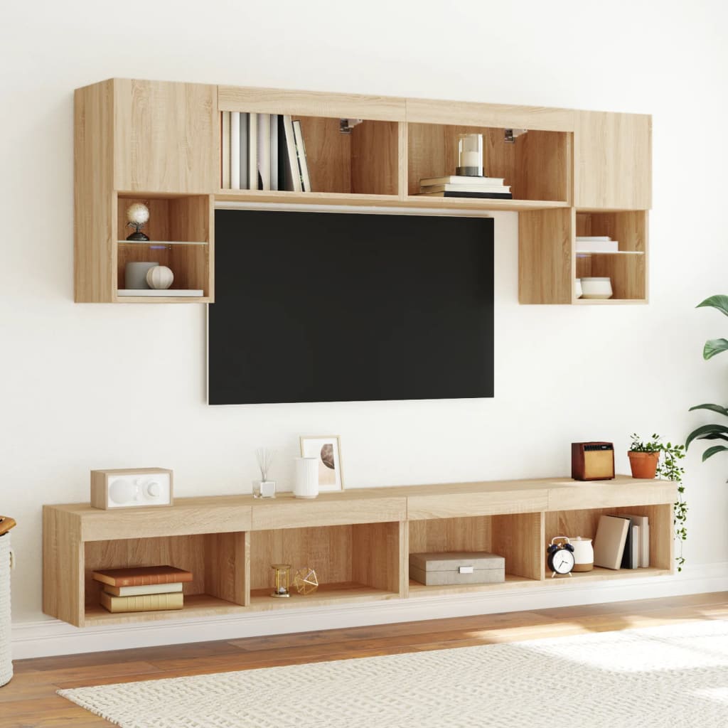 Comodă TV cu lumini LED, stejar sonoma, 100x30x30 cm GartenMobel Dekor