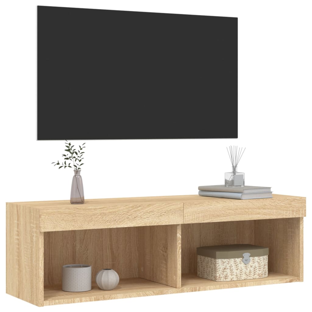 Comodă TV cu lumini LED, stejar sonoma, 100x30x30 cm GartenMobel Dekor