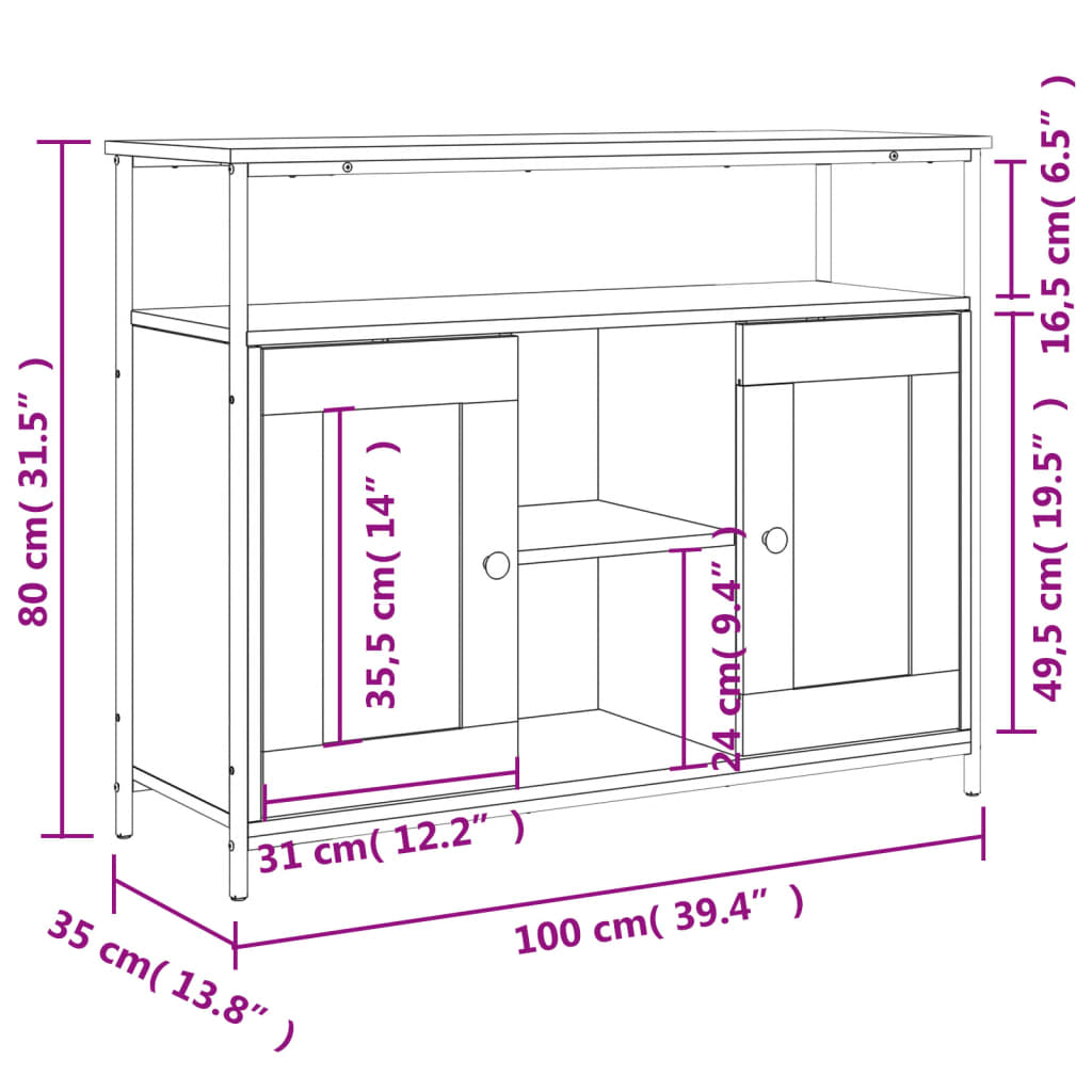 Servantă, stejar sonoma, 100x35x80 cm, lemn prelucrat GartenMobel Dekor