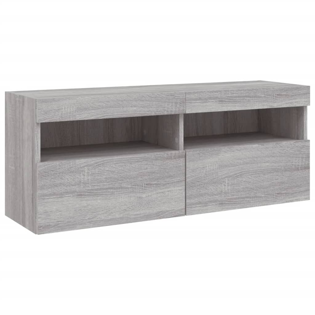 Comodă TV de perete cu lumini LED, gri sonoma, 100x30x40 cm GartenMobel Dekor