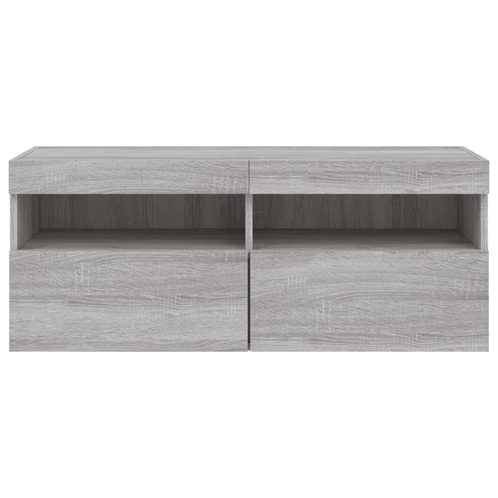 Comodă TV de perete cu lumini LED, gri sonoma, 100x30x40 cm GartenMobel Dekor