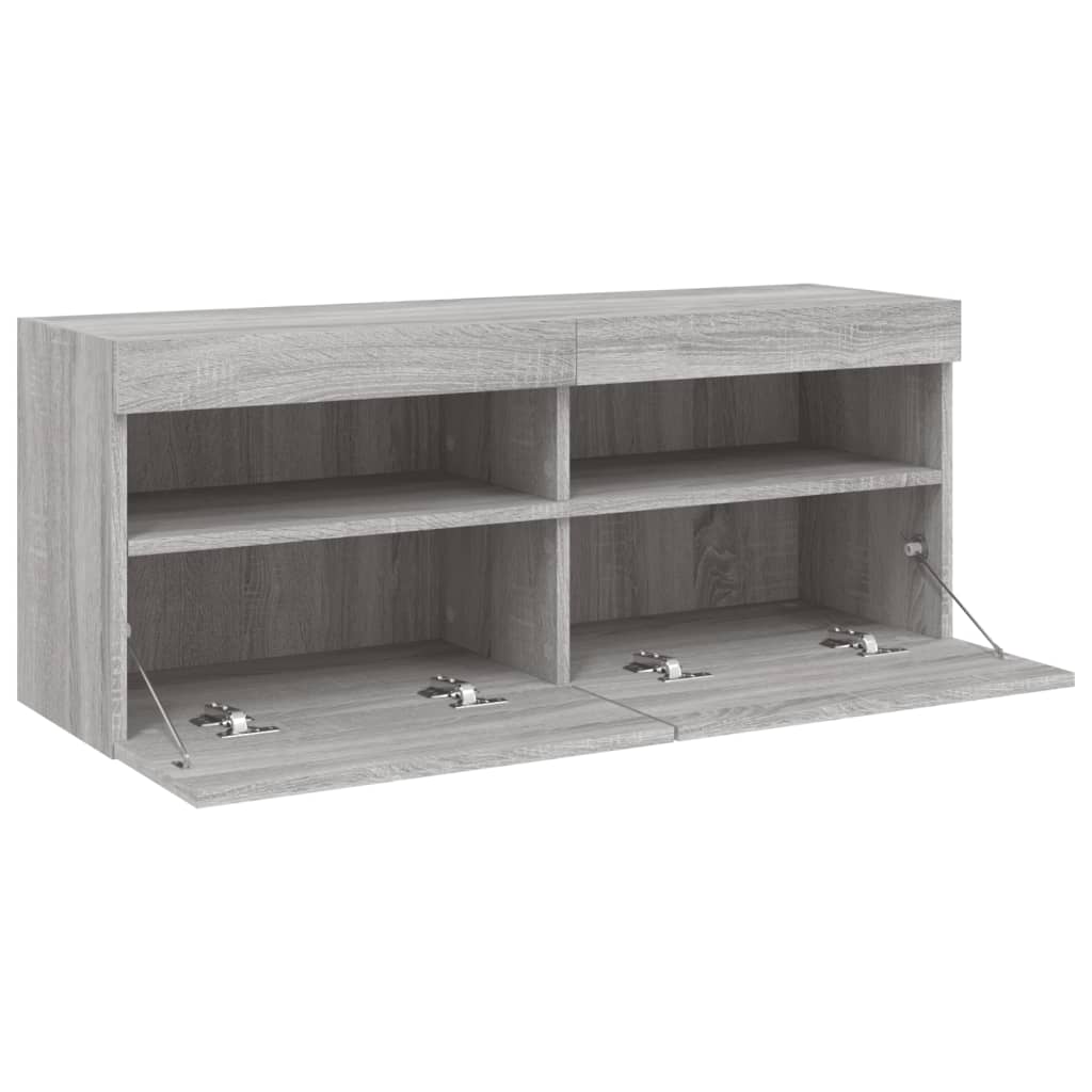 Comodă TV de perete cu lumini LED, gri sonoma, 100x30x40 cm GartenMobel Dekor