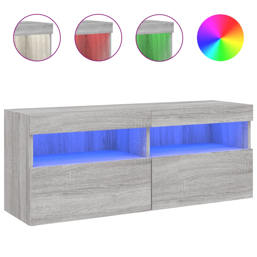 Comodă TV de perete cu lumini LED, gri sonoma, 100x30x40 cm GartenMobel Dekor