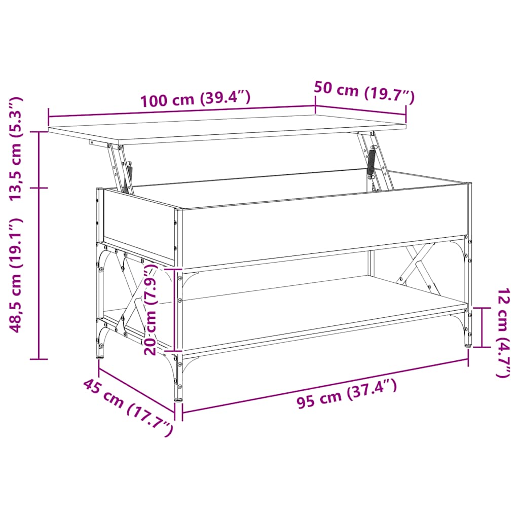 Măsuță de cafea stejar sonoma 100x50x50 cm lemn prelucrat/metal GartenMobel Dekor