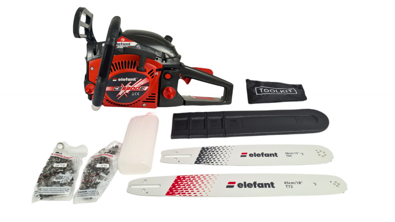 Drujba pe benzina ELEFANT CS5800E, 6CP, 3400rpm, 2 lame 2 lanturi, 38/45 cm Innovative ReliableTools