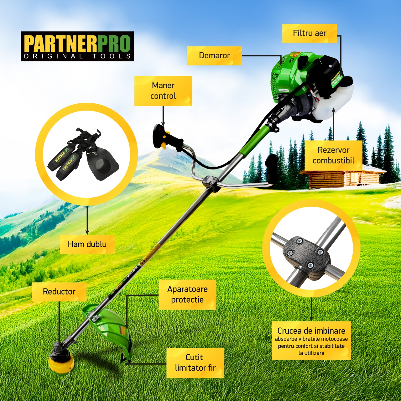 Motocoasa pe benzina PARTNER PRO DX52E 5.5 CP , 2T , 9000 rpm Innovative ReliableTools