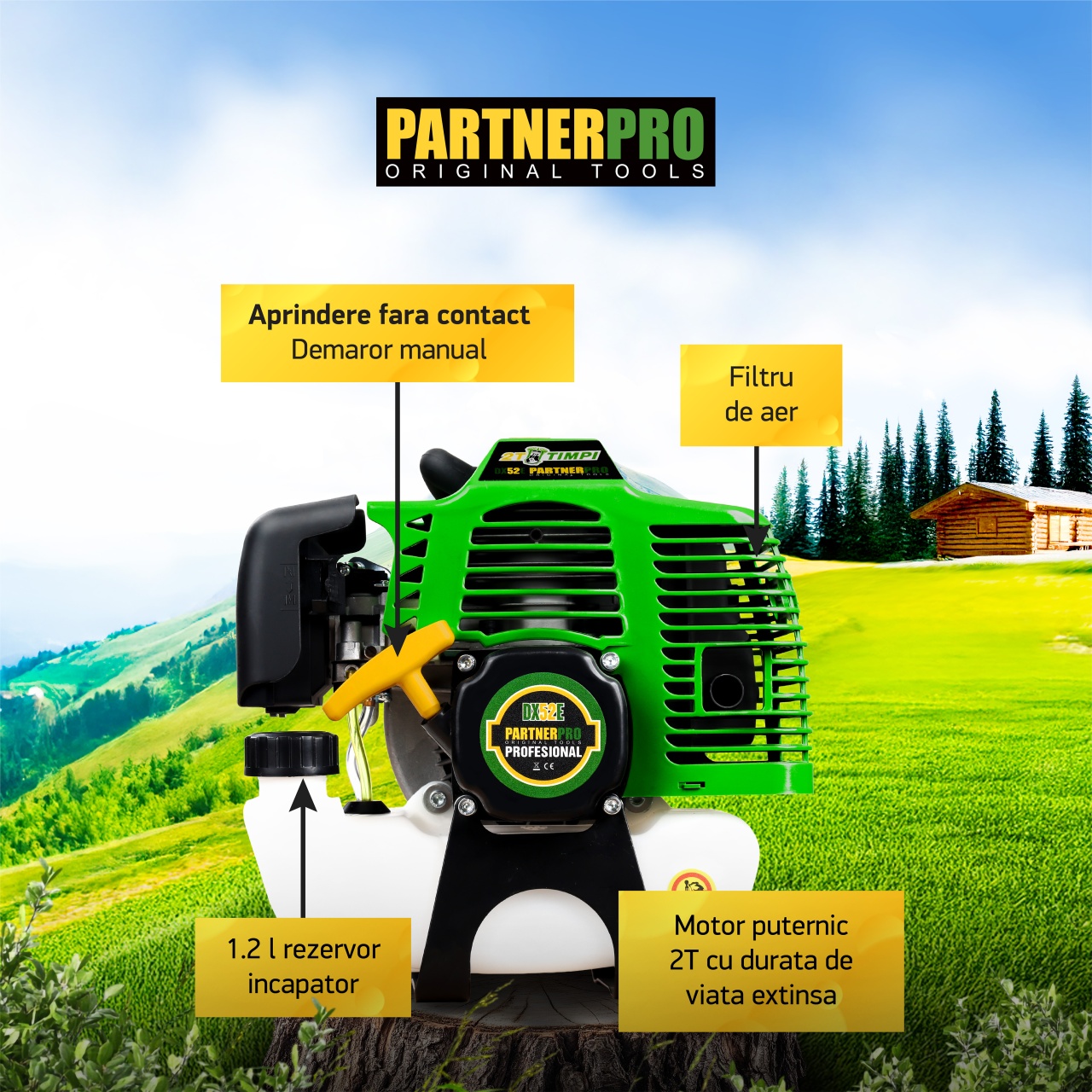 Motocoasa pe benzina PARTNER PRO DX52E 5.5 CP , 2T , 9000 rpm Innovative ReliableTools