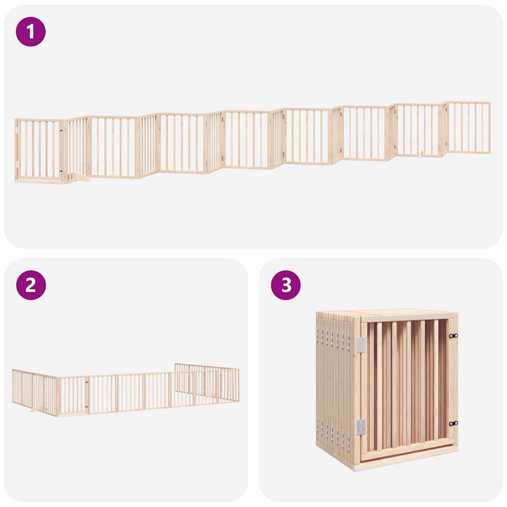 Poartă de câini pliabilă cu ușă, 15 panouri, 750 cm, lemn plop GartenMobel Dekor