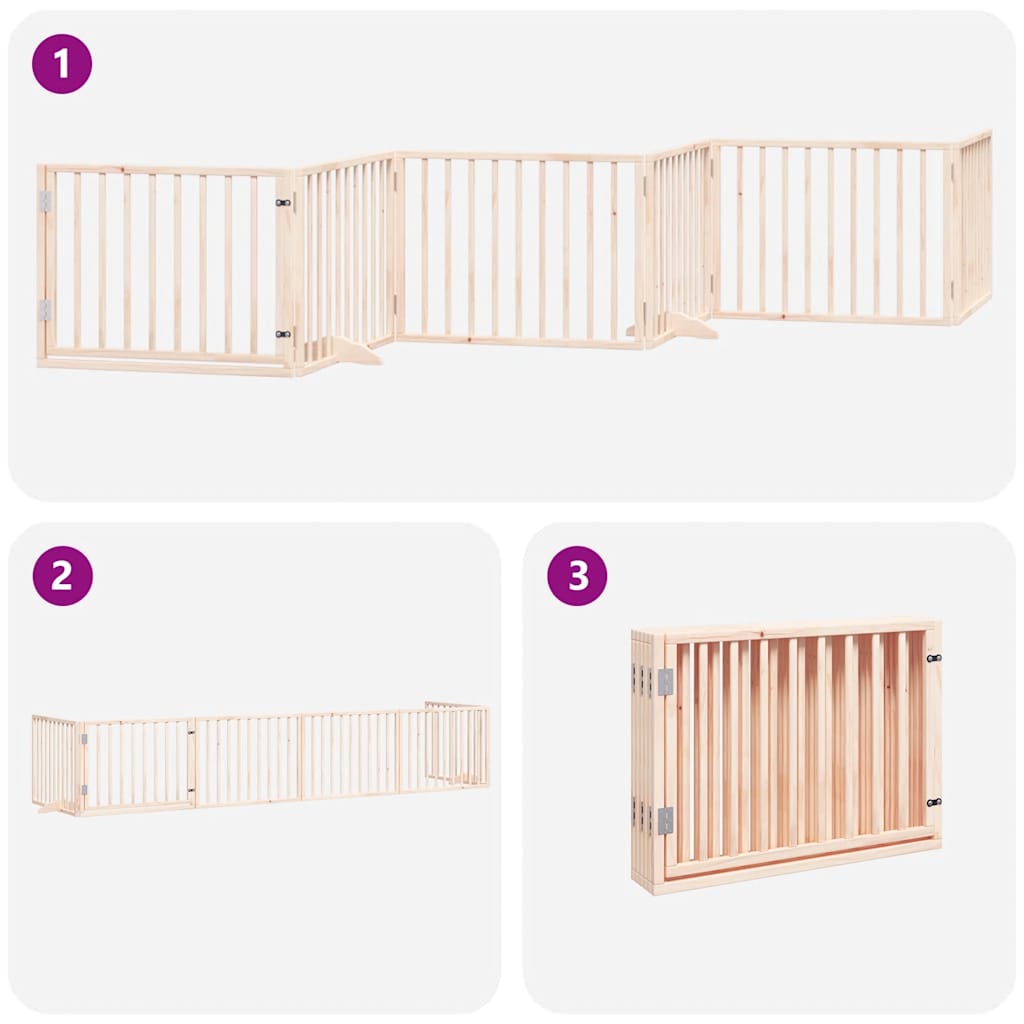 Poartă de câini pliabilă cu ușă, 6 panouri, 480 cm, lemn plop GartenMobel Dekor