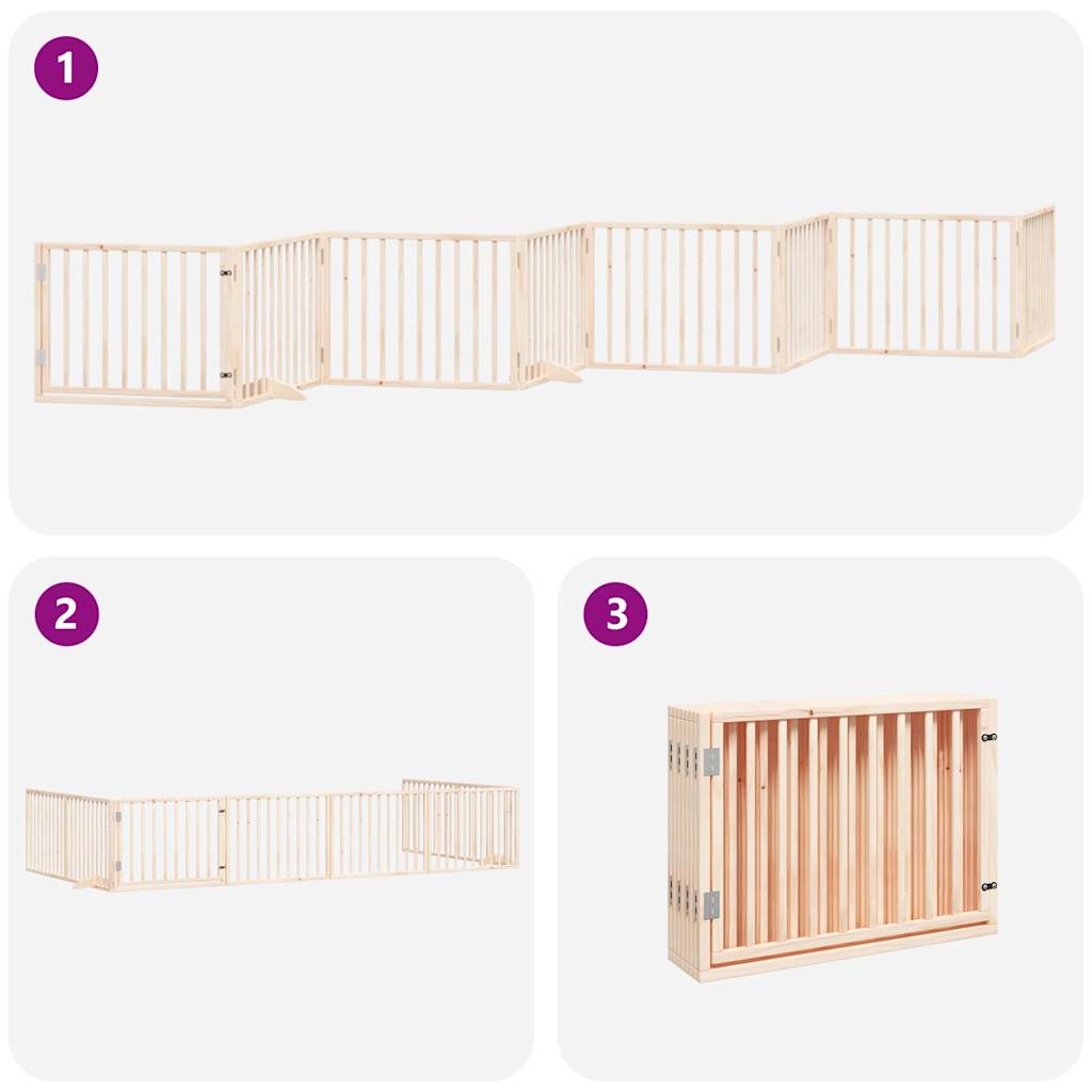 Poartă de câini pliabilă cu ușă, 8 panouri, 640 cm, lemn plop GartenMobel Dekor