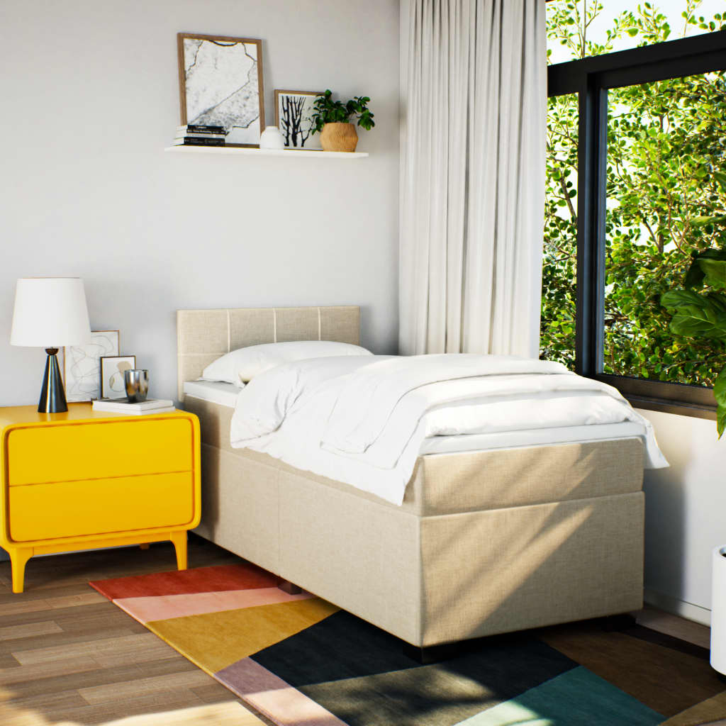 Pat box spring cu saltea, crem, 100x200 cm, textil GartenMobel Dekor