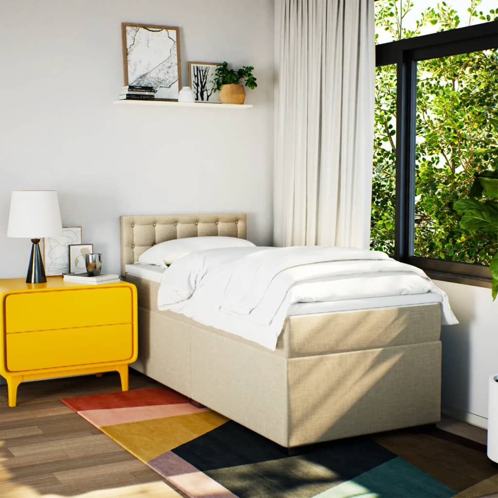 Pat box spring cu saltea, crem, 90x190 cm, textil GartenMobel Dekor