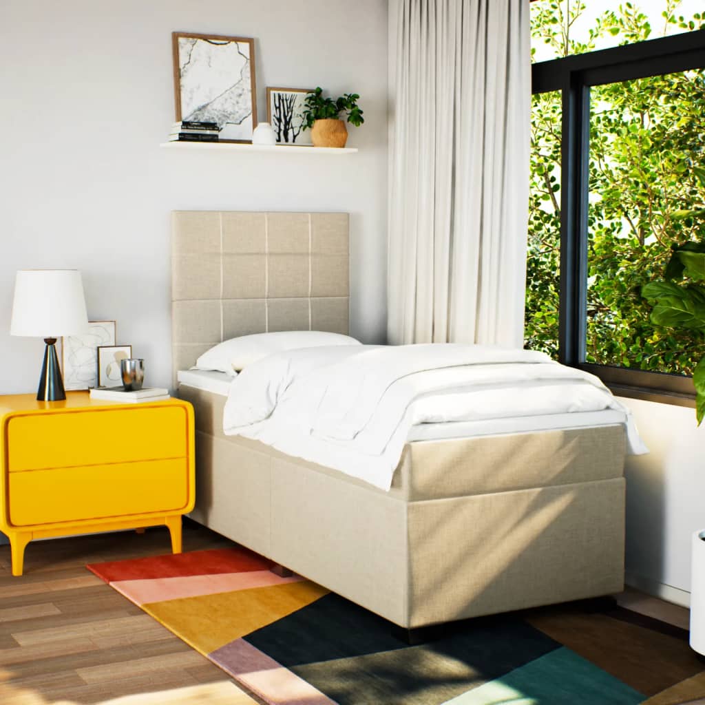 Pat box spring cu saltea, crem, 100x200 cm, textil GartenMobel Dekor