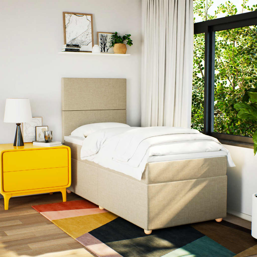 Pat box spring cu saltea, crem, 100x200 cm, textil GartenMobel Dekor