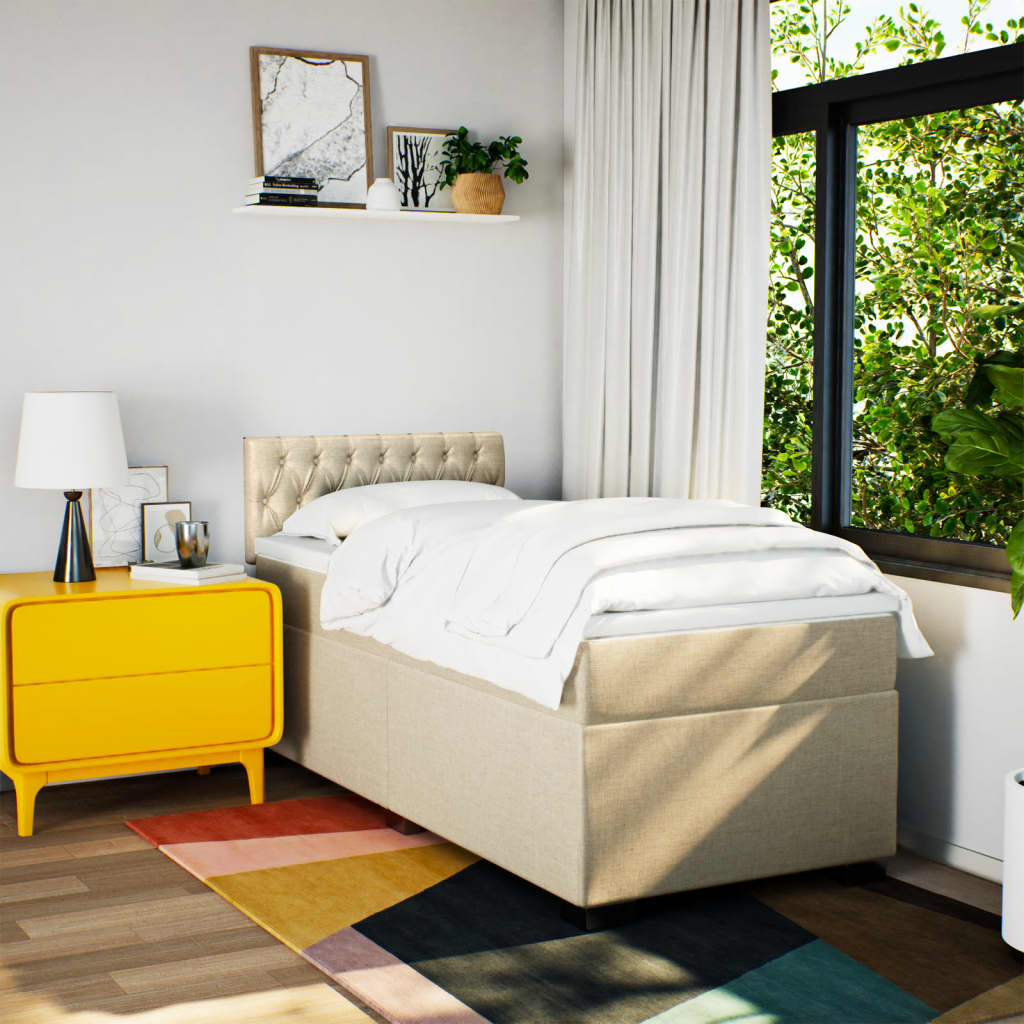 Pat box spring cu saltea, crem, 100x200 cm, textil GartenMobel Dekor