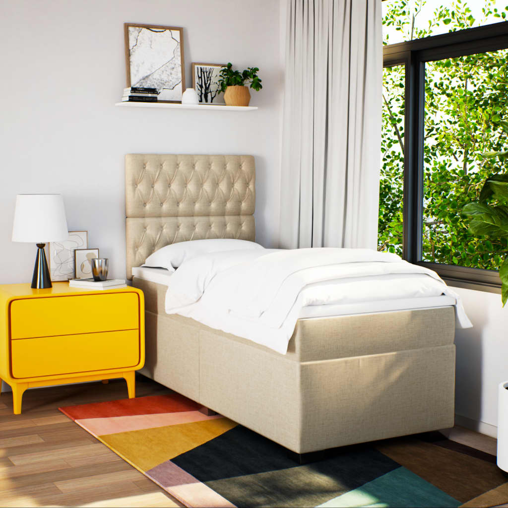 Pat box spring cu saltea, crem, 100x200 cm, textil GartenMobel Dekor