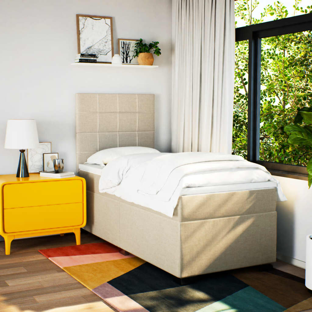 Pat box spring cu saltea, crem, 90x190 cm, textil GartenMobel Dekor