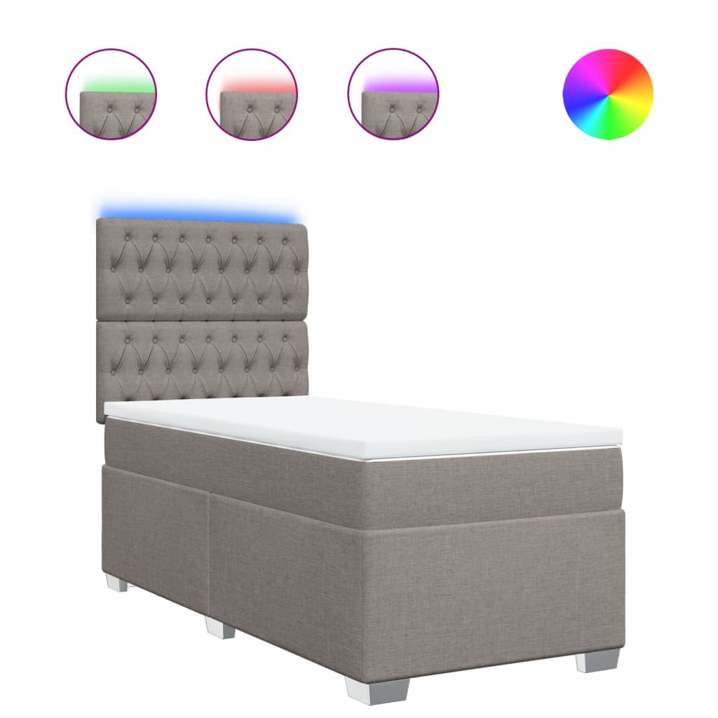 Pat box spring cu saltea, gri taupe, 100x200 cm, textil GartenMobel Dekor