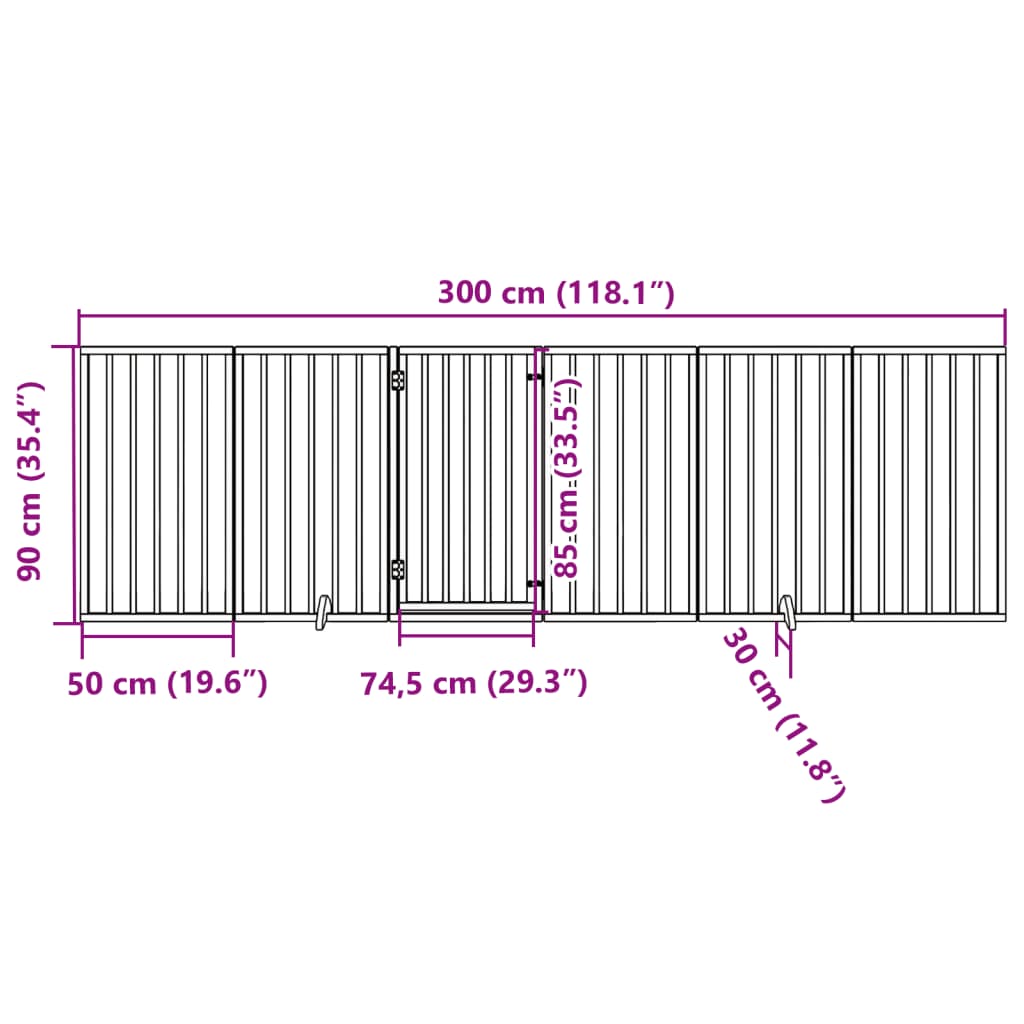 Poartă de câini pliabilă cu ușă, 6 panouri, 300 cm, lemn plop GartenMobel Dekor