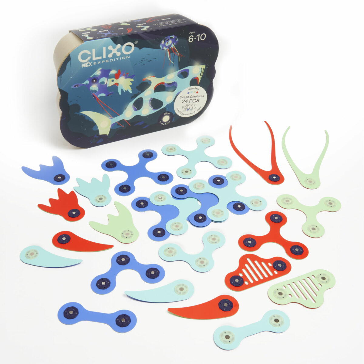 Clixo® joc magnetic de construit - Animalute marine ( 24 piese) PlayLearn Toys