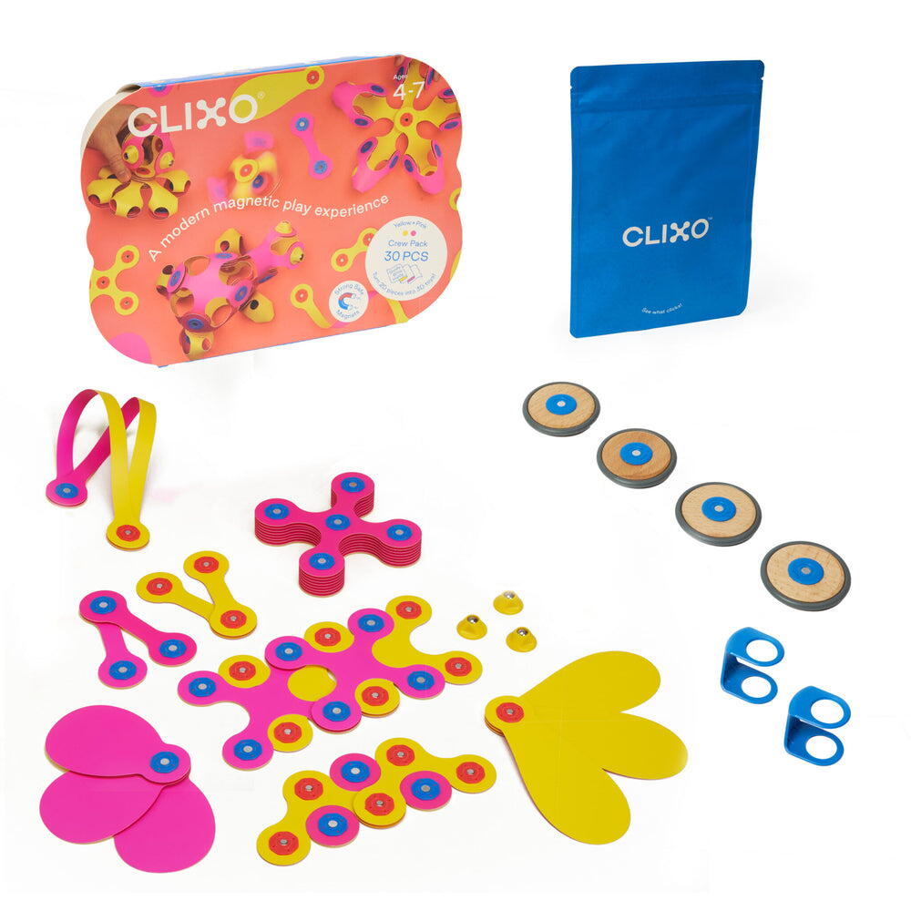 Clixo® joc magnetic de construit - Crew Roz & Galben (30 piese) PlayLearn Toys