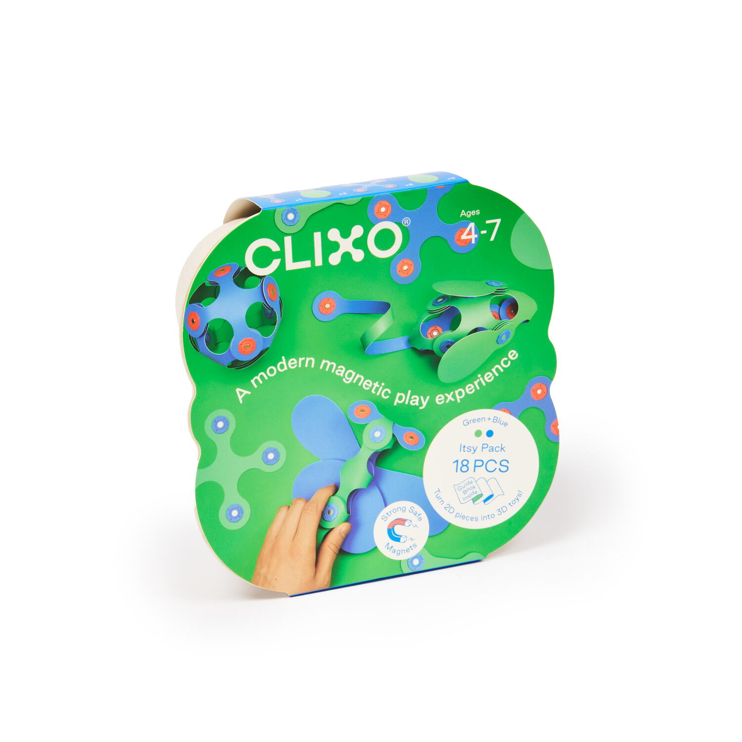 Clixo® joc magnetic de construit - Itsy Albastru & Verde (18 piese) PlayLearn Toys