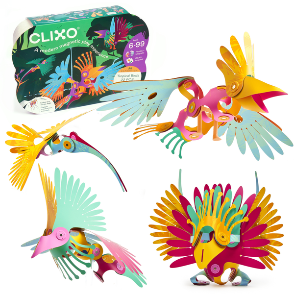 Clixo® joc magnetic de construit - Pasari tropicale (22 piese) PlayLearn Toys
