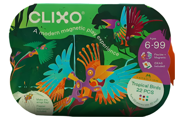 Clixo® joc magnetic de construit - Pasari tropicale (22 piese) PlayLearn Toys