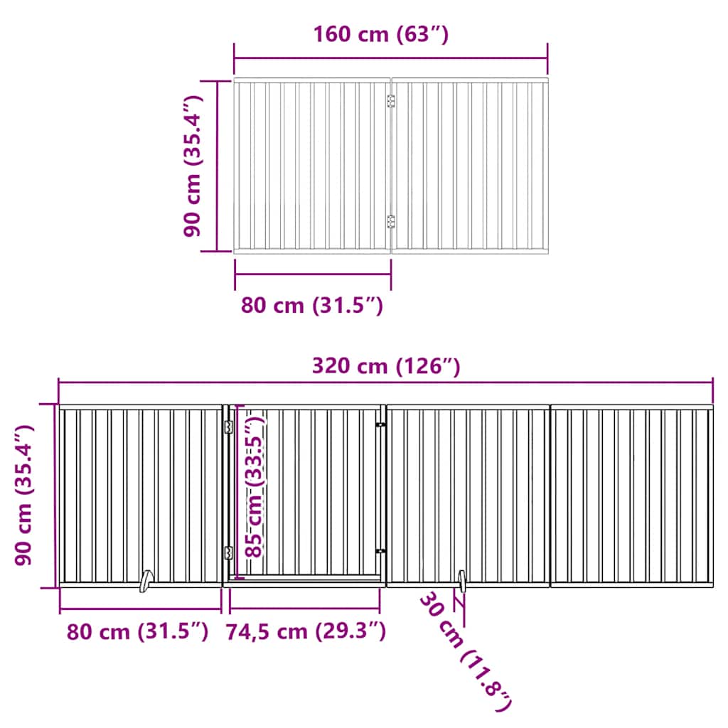 Poartă de câini pliabilă cu ușă, 10 panouri, 800 cm, lemn plop GartenMobel Dekor