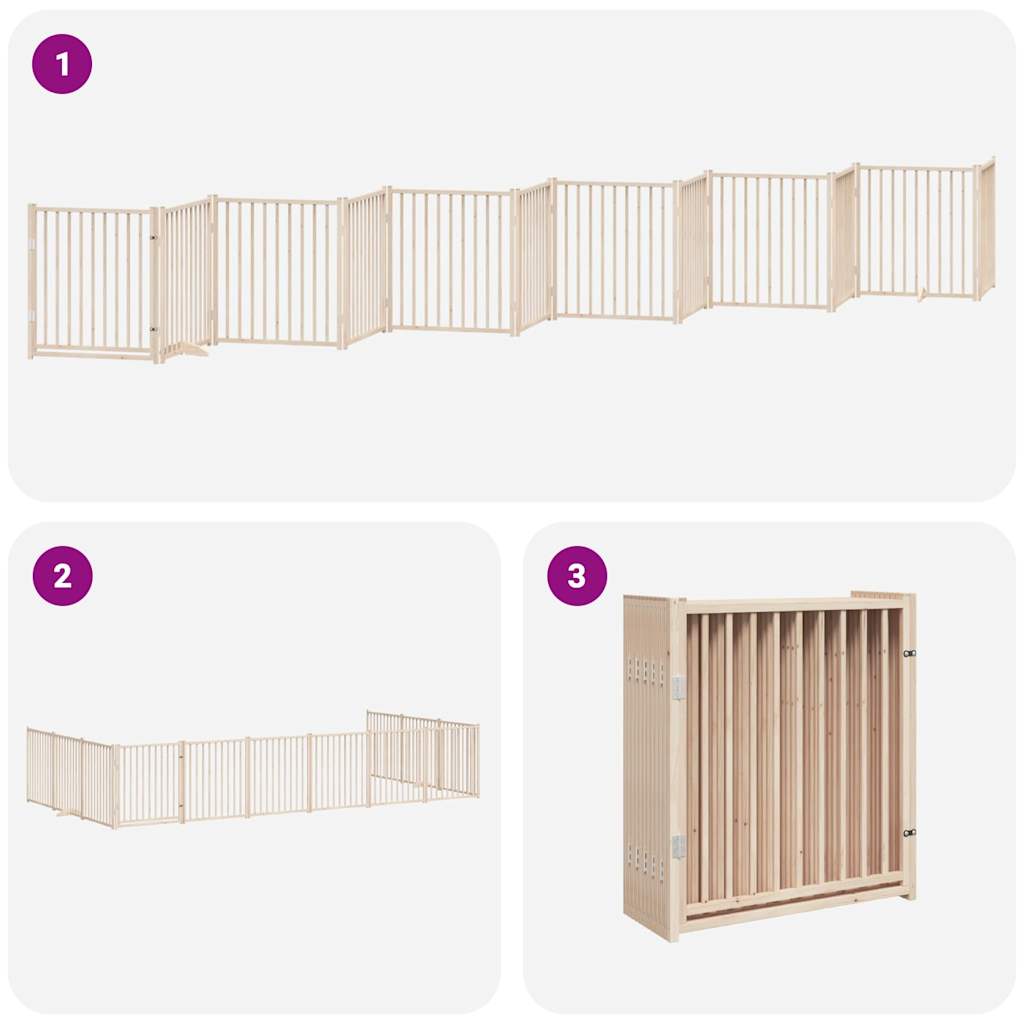 Poartă de câini pliabilă cu ușă, 12 panouri, 960 cm, lemn plop GartenMobel Dekor