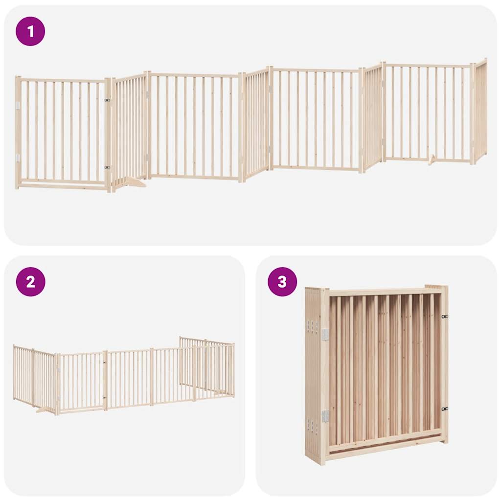 Poartă de câini pliabilă cu ușă, 8 panouri, 640 cm, lemn plop GartenMobel Dekor