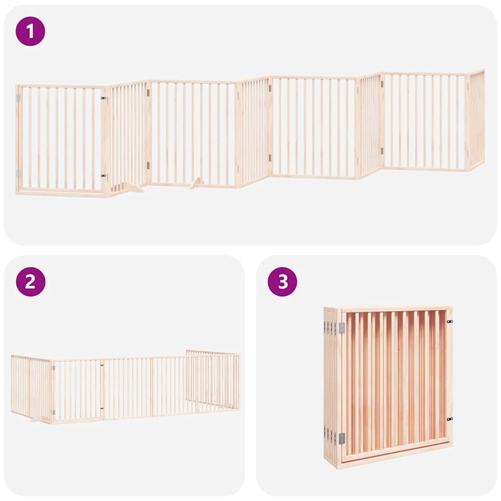 Poartă de câini pliabilă cu ușă, 8 panouri, 640 cm, lemn plop GartenMobel Dekor