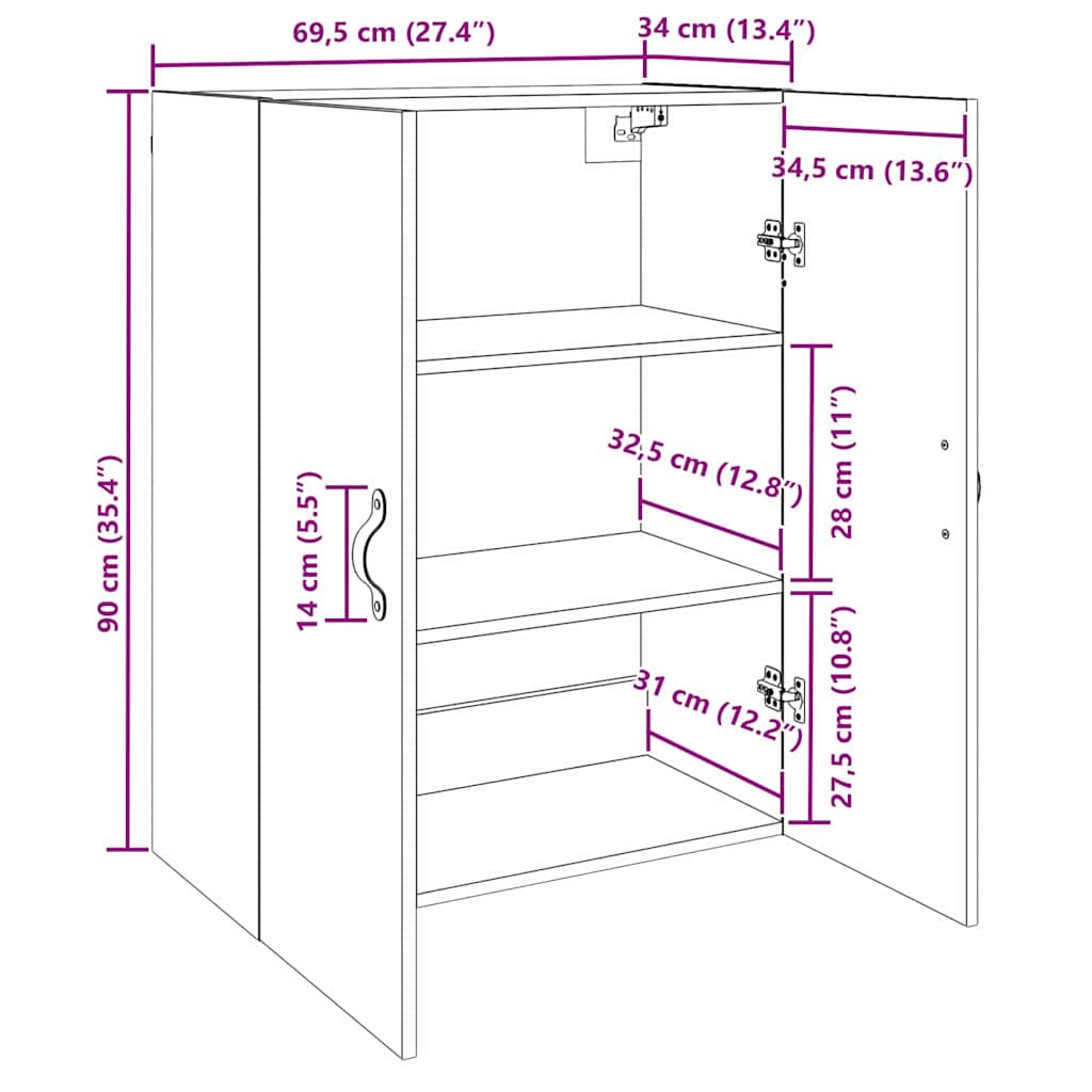 Mobilier cu Montaj pe Perete 2 pcs Lemn vechi 69.5 x 34 x 90 cm GartenMobel Dekor