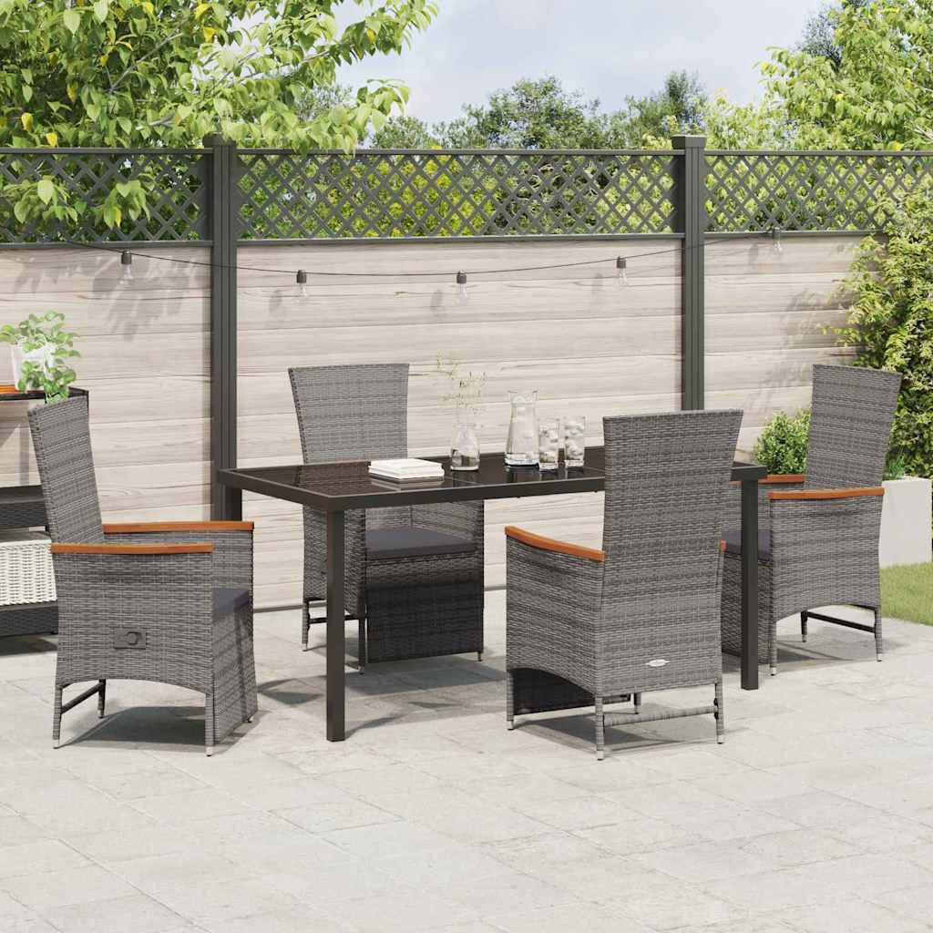 Set de masă pentru grădină cu pernă 5 pcs Gri Rattan poli GartenMobel Dekor