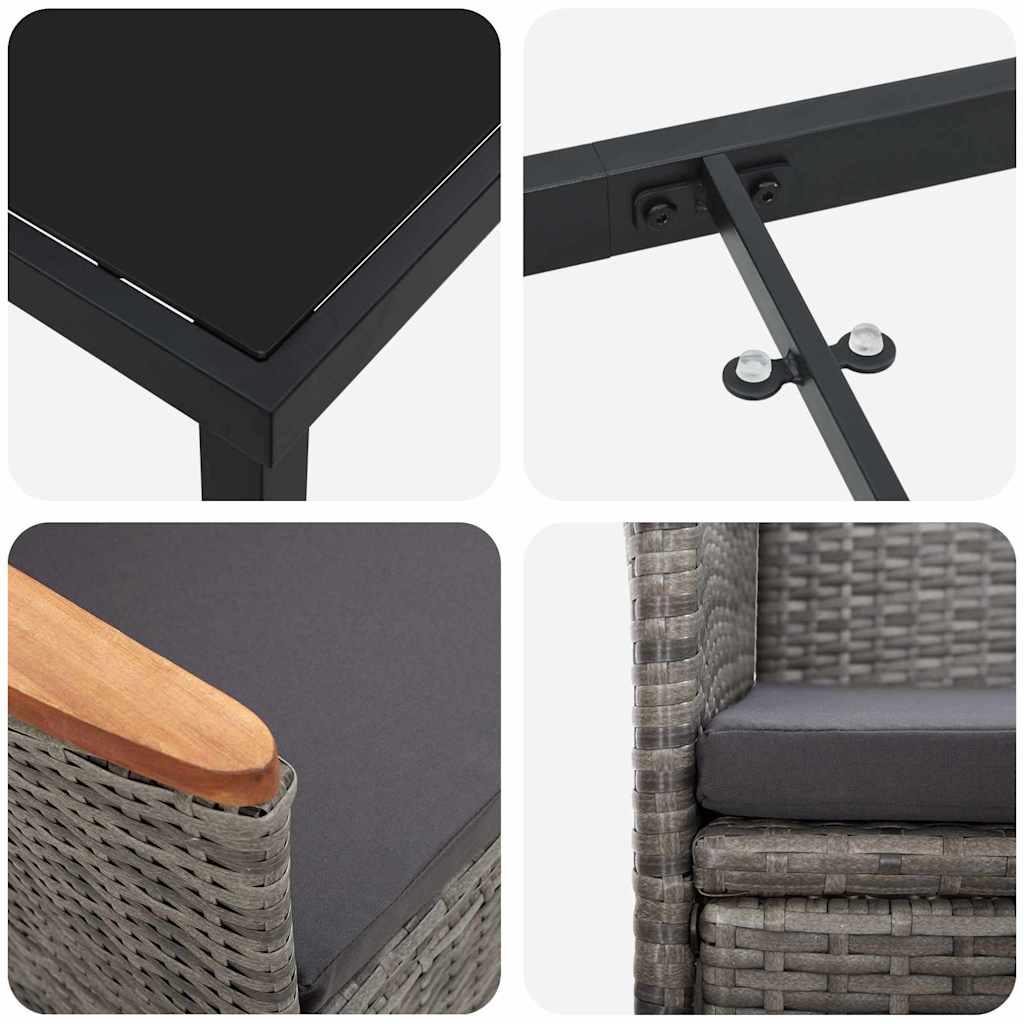 Set de masă pentru grădină cu pernă 5 pcs Gri Rattan poli GartenMobel Dekor