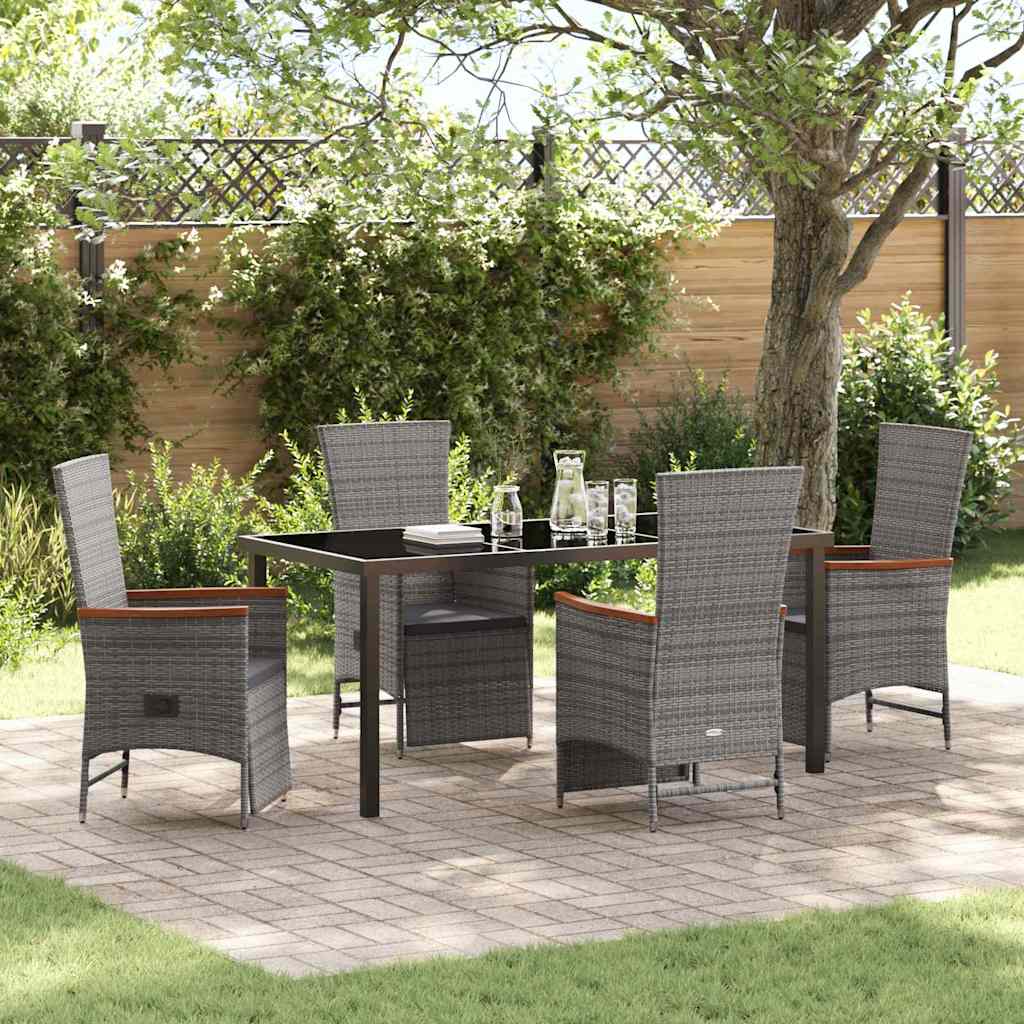 Set de masă pentru grădină cu pernă 5 pcs Gri Rattan poli GartenMobel Dekor