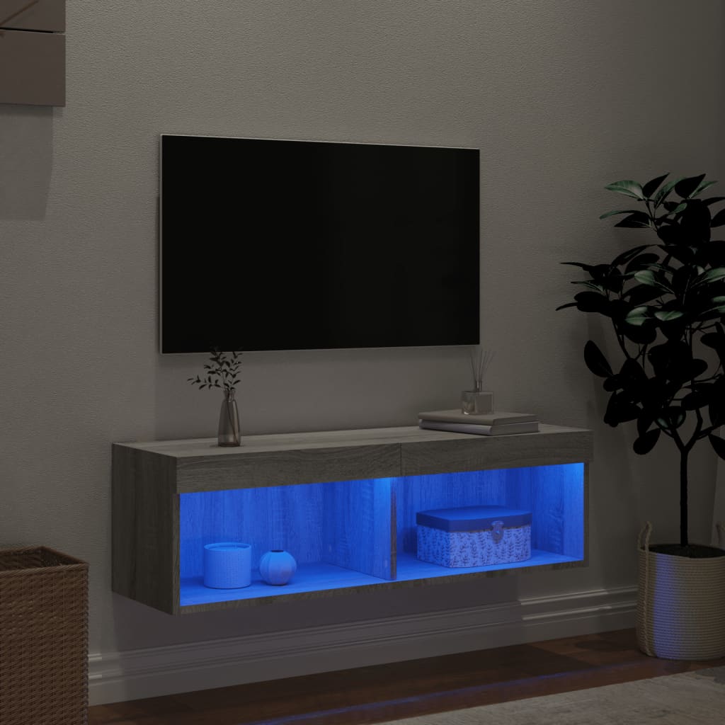 Comodă TV cu lumini LED, gri sonoma, 100x30x30 cm GartenMobel Dekor