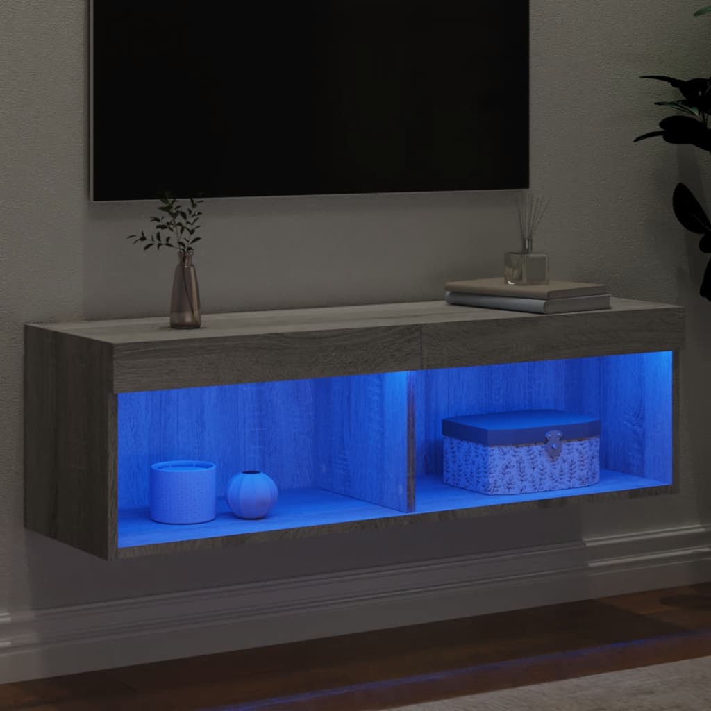 Comodă TV cu lumini LED, gri sonoma, 100x30x30 cm GartenMobel Dekor