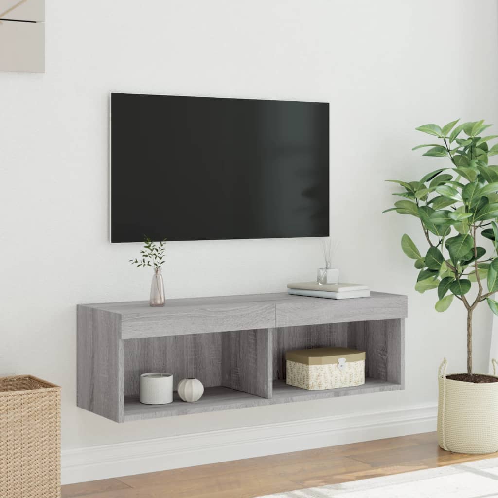 Comodă TV cu lumini LED, gri sonoma, 100x30x30 cm GartenMobel Dekor