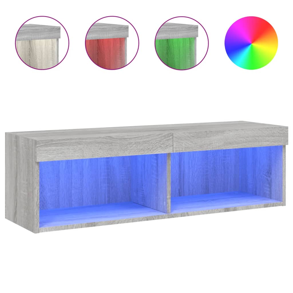 Comodă TV cu lumini LED, gri sonoma, 100x30x30 cm GartenMobel Dekor