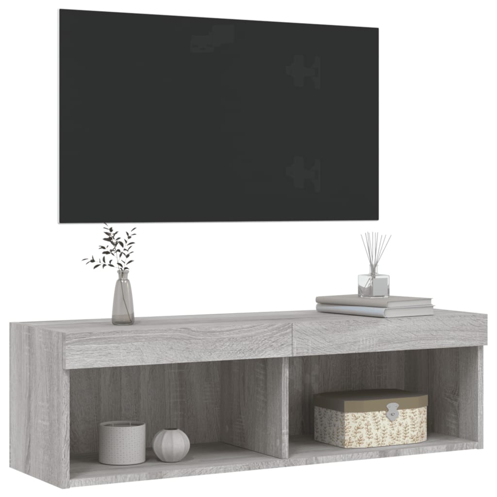Comodă TV cu lumini LED, gri sonoma, 100x30x30 cm GartenMobel Dekor