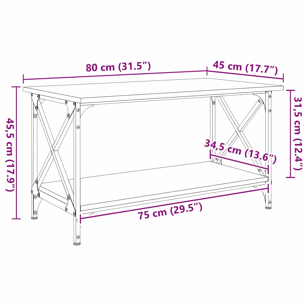 Masă de cafea stejar artizanal 80 x 45 x 45.5 cm Lemn compozit GartenMobel Dekor