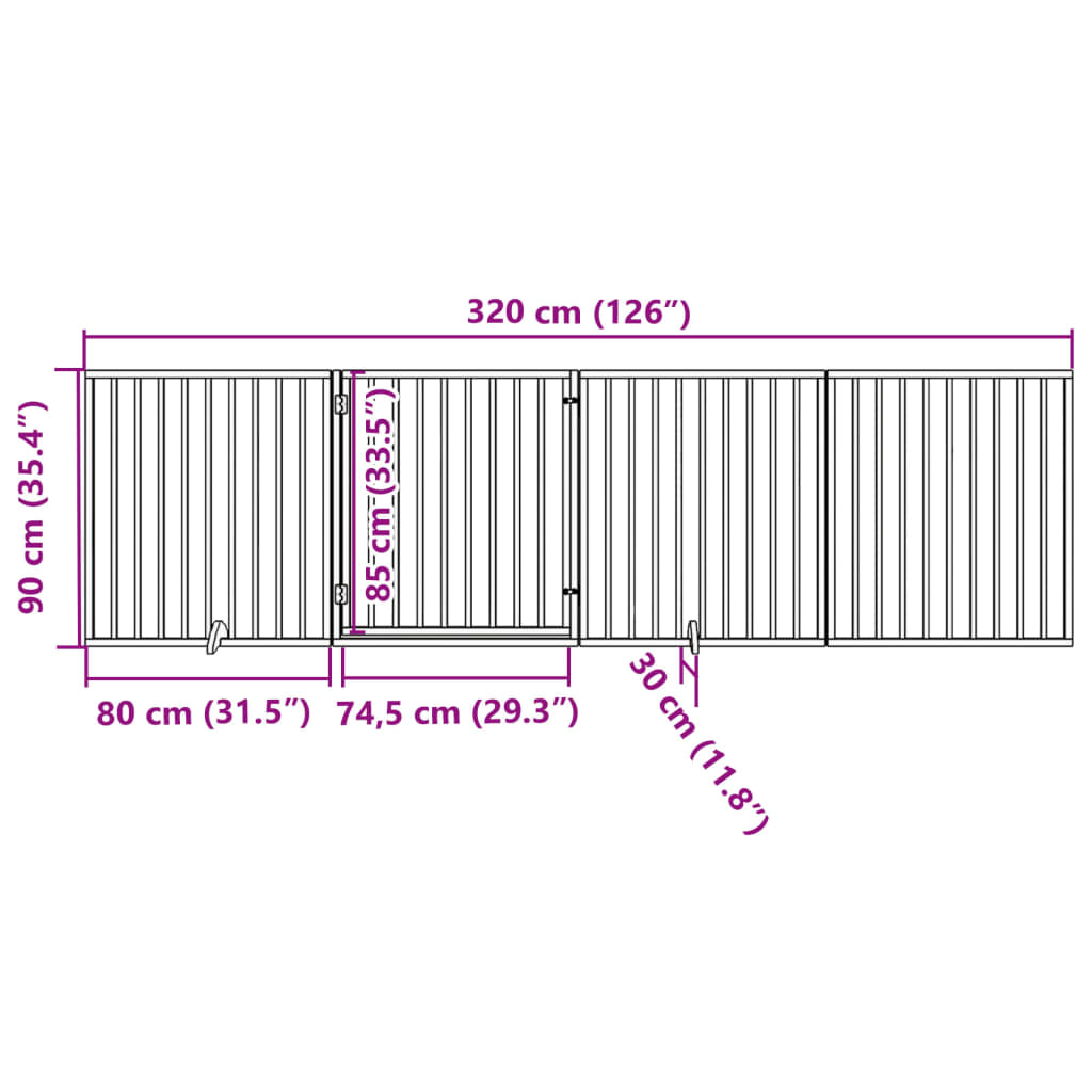 Poartă de câini pliabilă cu ușă, 4 panouri, 320 cm, lemn plop GartenMobel Dekor