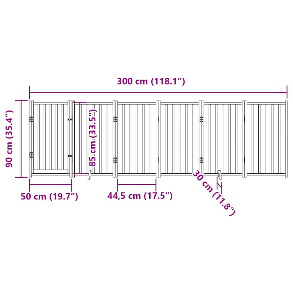 Poartă de câini pliabilă cu ușă, 6 panouri, 300 cm, lemn brad GartenMobel Dekor