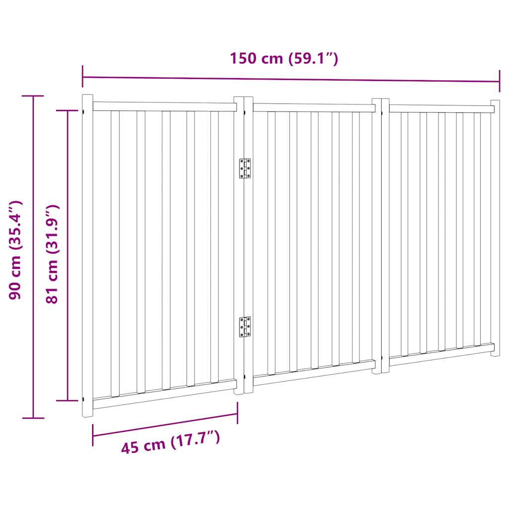 Poartă pentru câini pliabilă, 3 panouri, 150 cm, lemn de brad GartenMobel Dekor