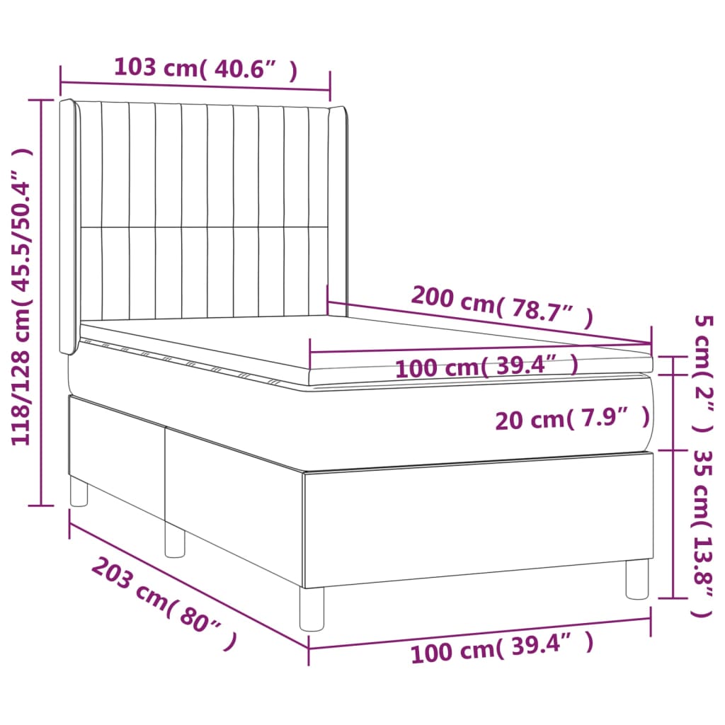 Pat box spring cu saltea, verde închis, 100x200 cm, catifea GartenMobel Dekor