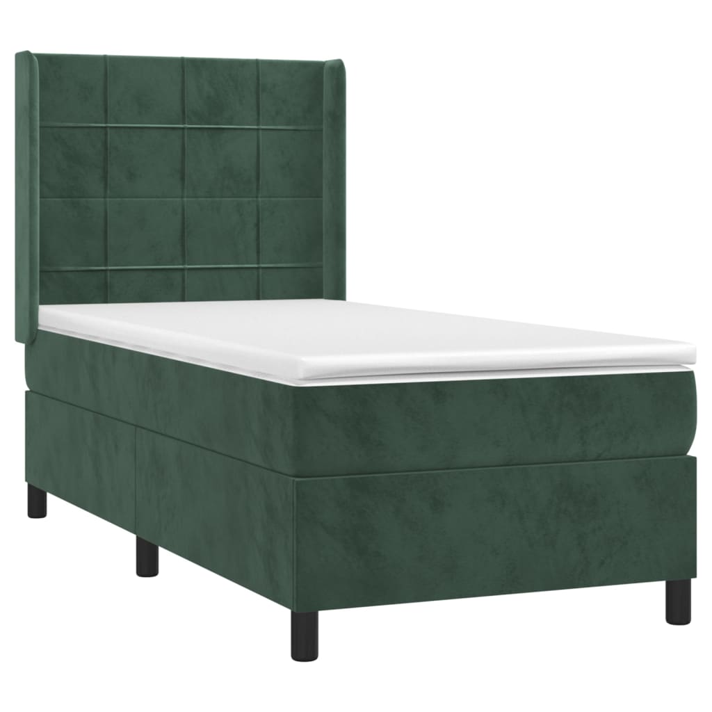 Pat box spring cu saltea, verde închis, 100x200 cm, catifea GartenMobel Dekor