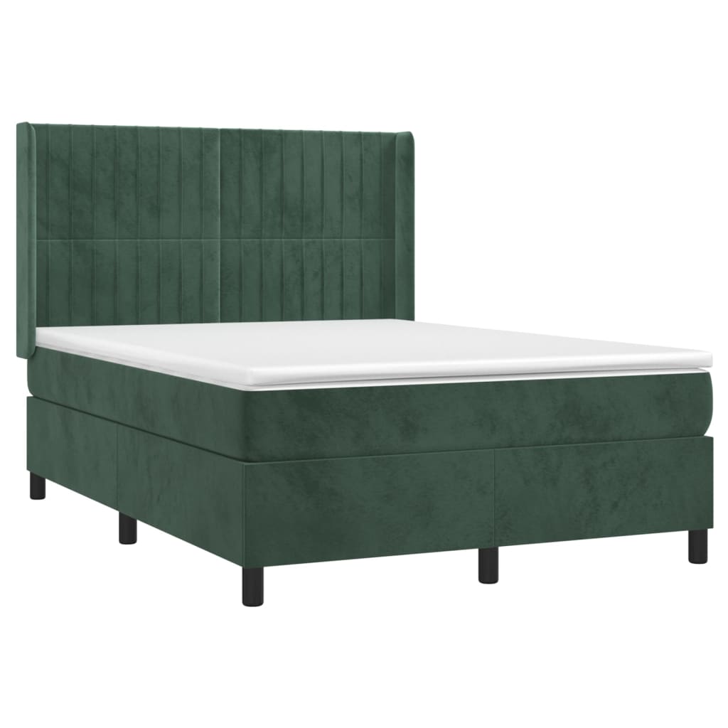 Pat box spring cu saltea, verde închis, 140x190 cm, catifea GartenMobel Dekor