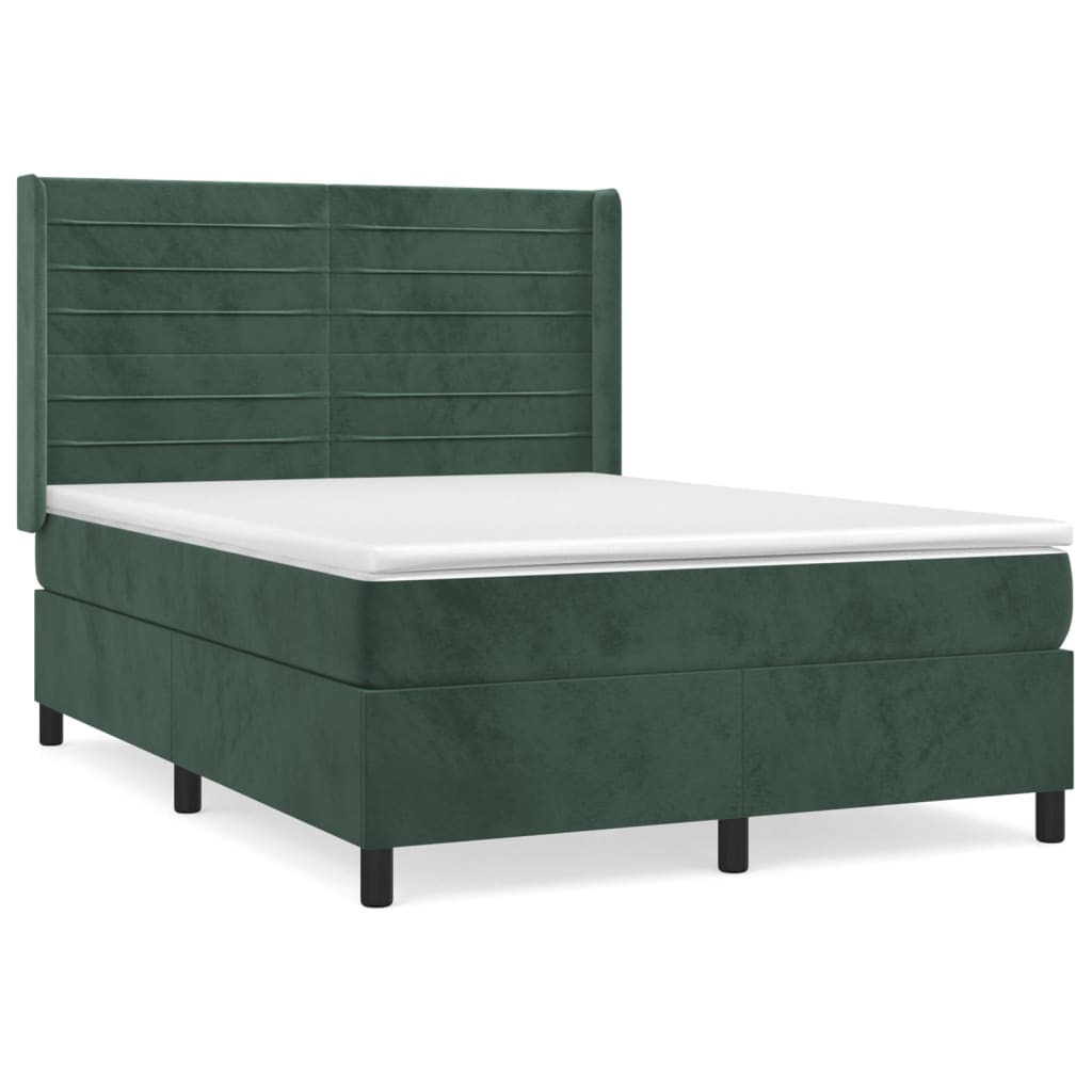 Pat box spring cu saltea, verde închis, 140x190 cm, catifea GartenMobel Dekor